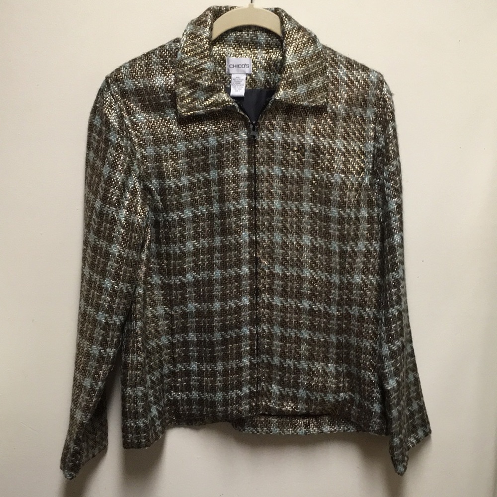 *Chico's Camberra Foil Tweed Jacket Blazer